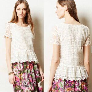 NEW! ANTHROPOLOGIE LEIFSDOTTIR Dotted Lace Blouse Embroidery White SZ 8